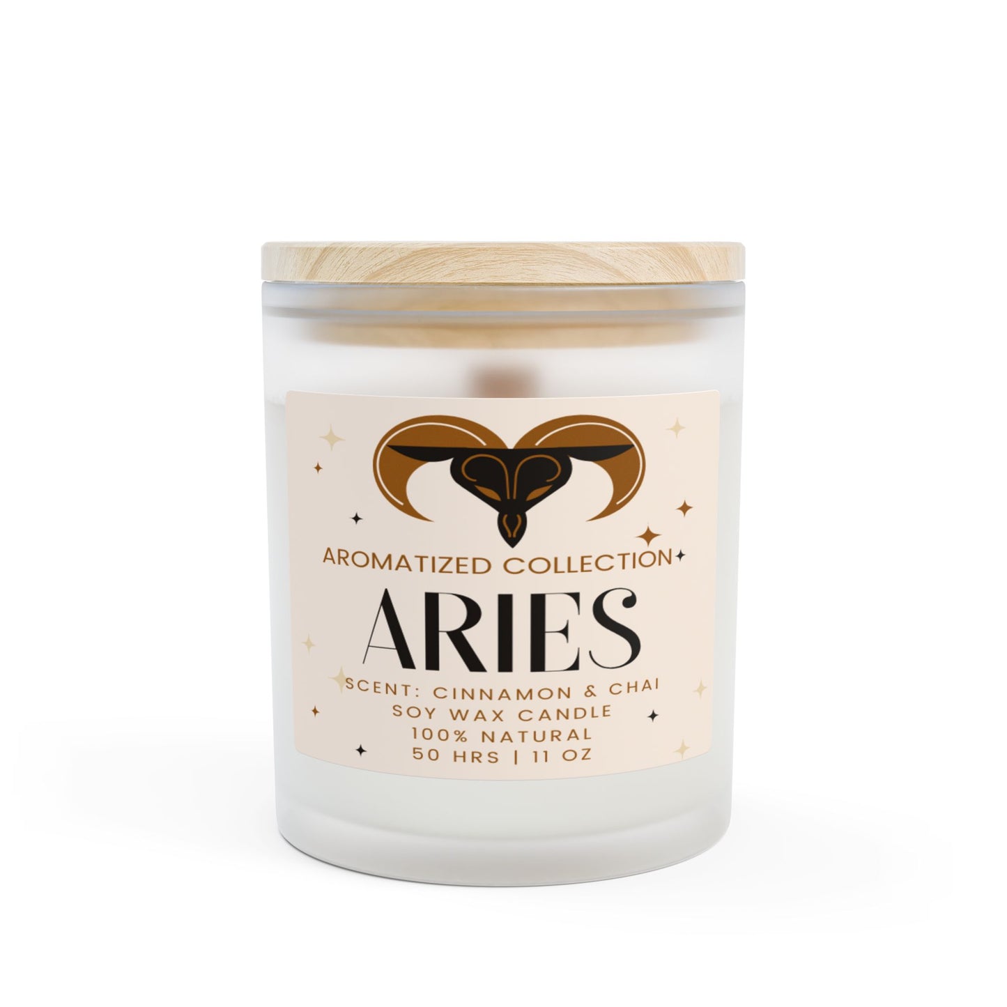 Aries Cinnamon & Chai Soy Wax Candle, Frosted Glass Candle, Aromatherapy, Home Decor, Gift for Her, Zodiac Sign Candle