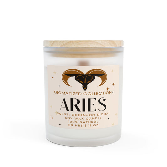 Aries Cinnamon & Chai Soy Wax Candle, Frosted Glass Candle, Aromatherapy, Home Decor, Gift for Her, Zodiac Sign Candle