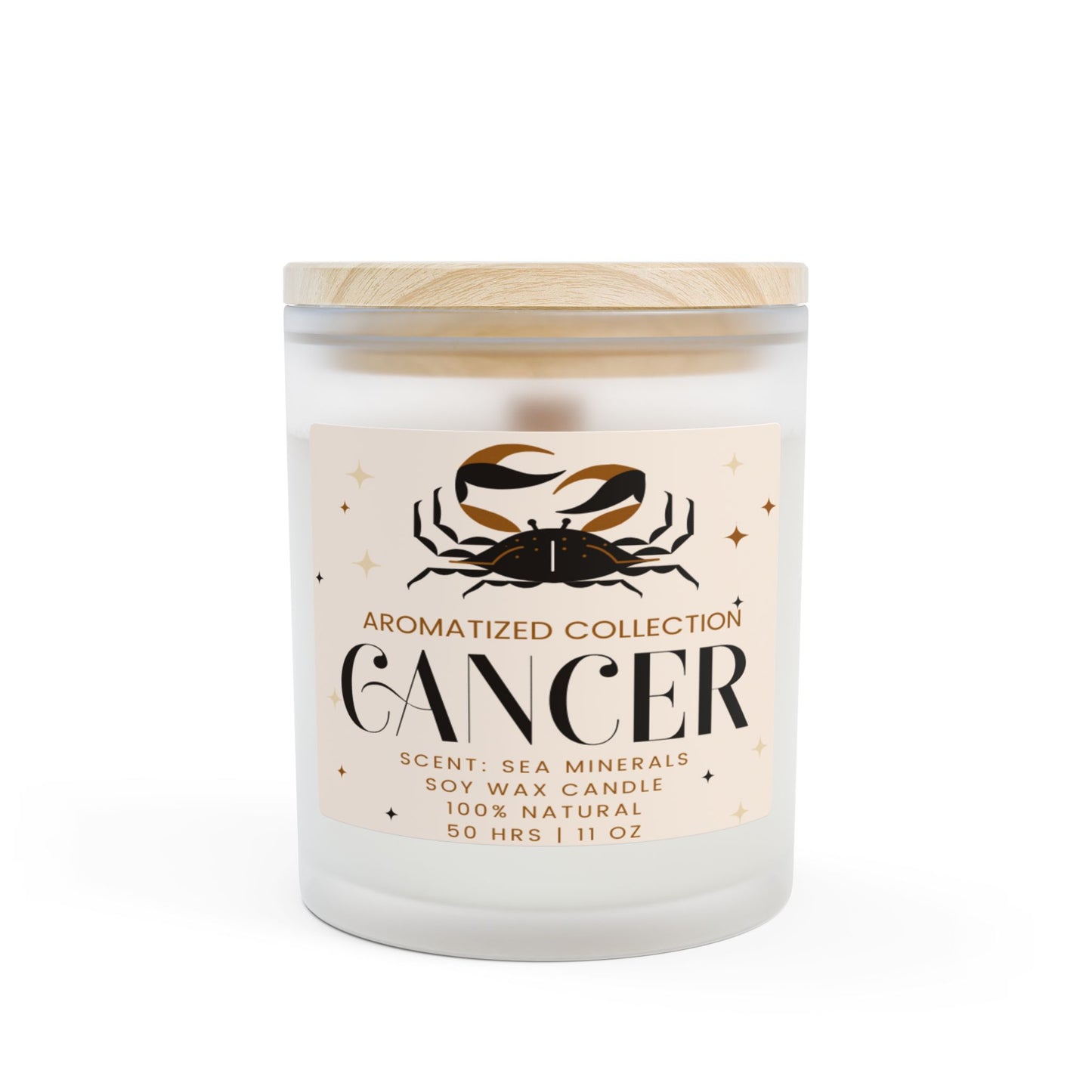 Cancer Sea Minerals Zodiac Candle - 11oz Frosted Glass Aromatherapy Candle, Natural Soy Wax, Sea Minerals Scent, Astrology Gift, Home Decor
