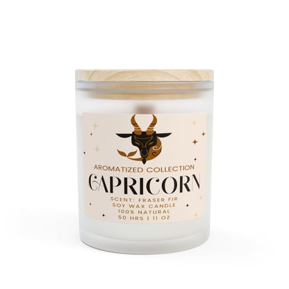 Capricorn Fraser Fir Frosted Glass Candle 11oz | Zodiac Decor, Soothing Aroma, Natural Soy Wax, Astrology Gift, Relaxation Candle