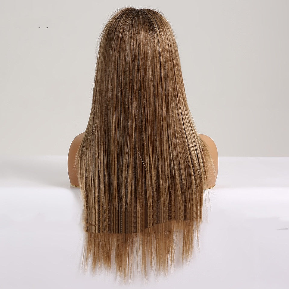 High-temperature Fiber Medium Brown Long Straight Hair Women's Wig