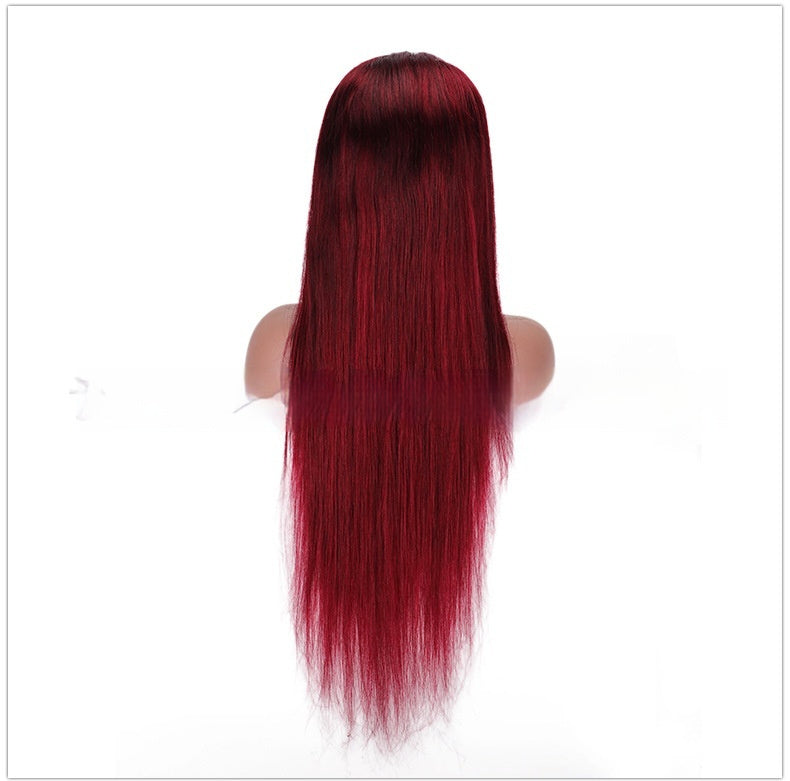 Full-head Red Long Straight Lace Human Wig