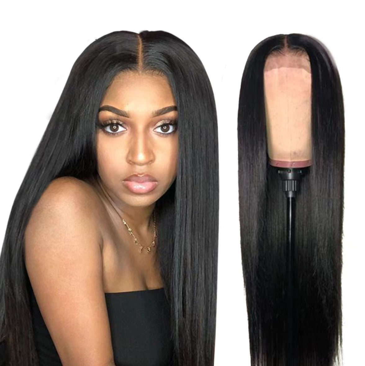 Front Lace Mid-length Straight Hair Women's High Temperature Synthetic Fiber Wigs