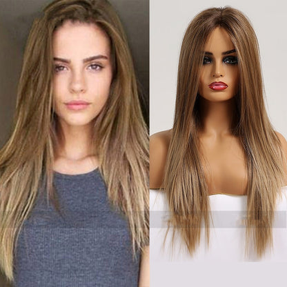 High-temperature Fiber Medium Brown Long Straight Hair Women's Wig