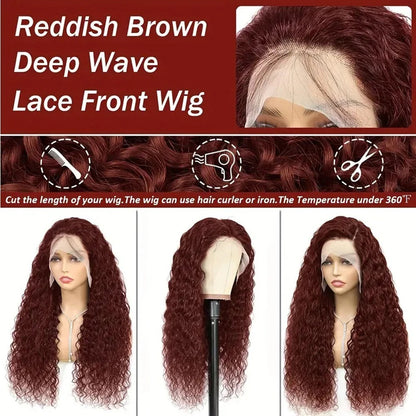 Reddish Brown Water Wave HD Lace Front Wig Human Hair