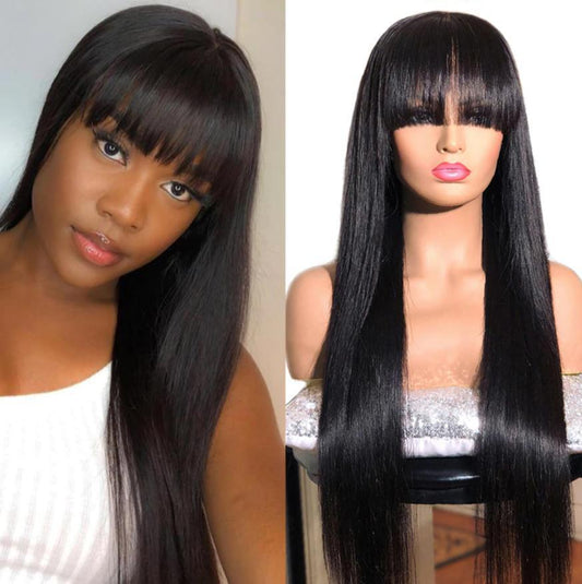 Natural Long Straight Hair Fashion Natural Bangs Net Red Medium Long Hair