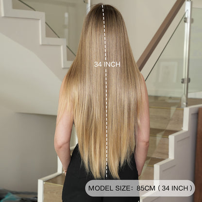 Super Long Medium Straight Hair Full-head Wig Natural Gold Gradient Chemical Fiber Wig